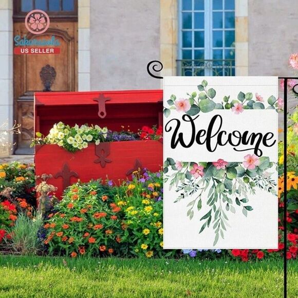 Spring Welcome Garden Flag: Spring Flower Yard Flag 12X18 Inch Floral Welcome - Picture 6 of 9